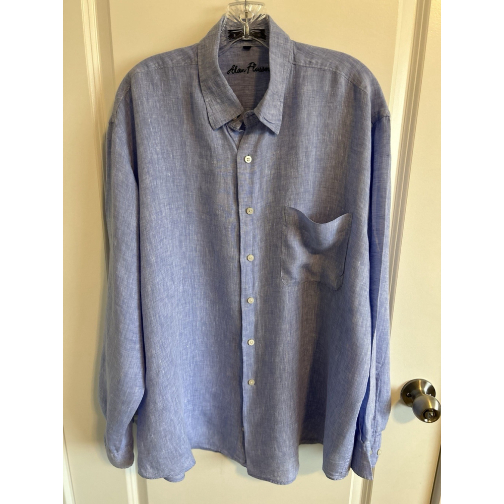 Alan Flusser, Button Down, Blue, Long Sleeve, Shirt, men’s Size L, 100% Linen - Picture 1 of 14